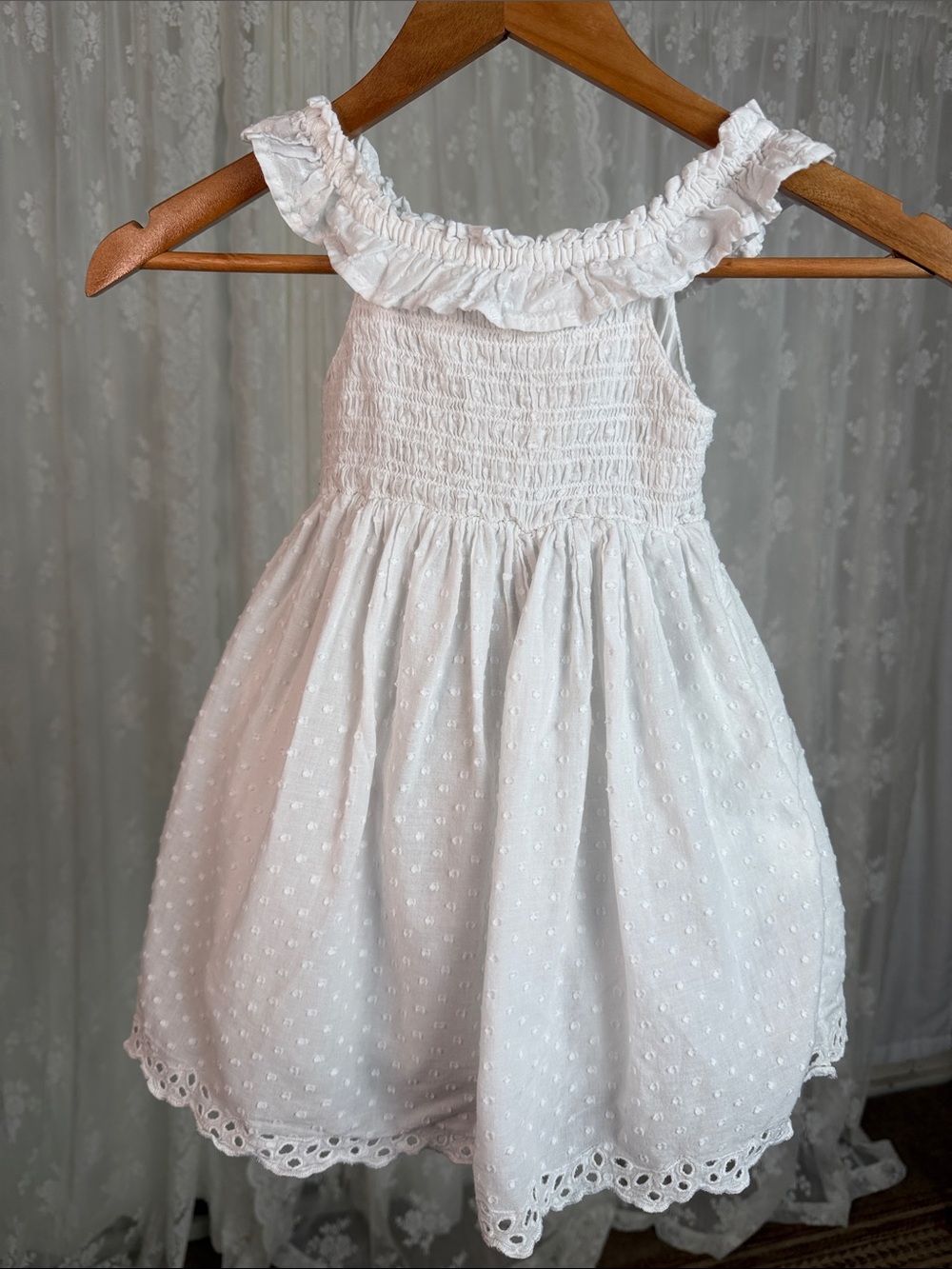 (5for$12) White Smocked Ruffle Neck Girls' Formal Dress Cat&Jack 3T